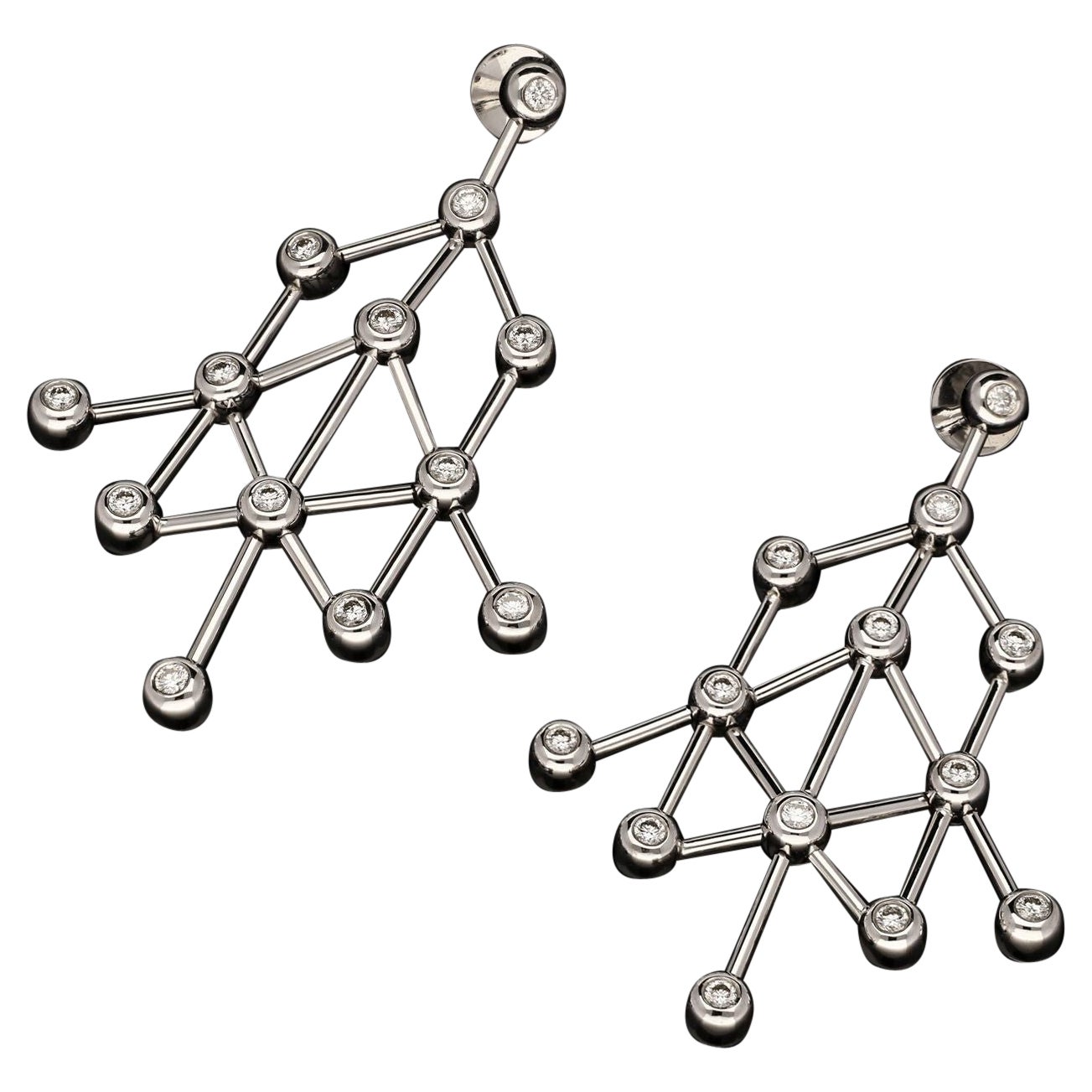 Amy Burton Diamond and 18ct White Gold 'Covalent' Earrings Geometric Articulated For Sale