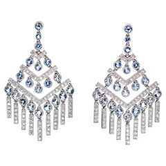 Tiffany & Co. Aquamarine Diamond Platinum Chevron Fringe Chandelier Earrings