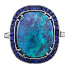 8.80ct Australian Black Opal from Lighting Ridge Diamonds Sapphire Platinum Ring