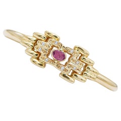 Vintage Ruby, Diamonds, 18 Karat Yellow Gold Retrò Bracelet