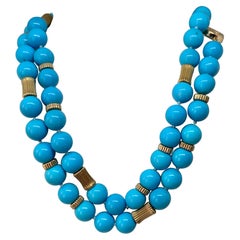 Sleeping Beauty Turquoise Necklace 14 Karat Gold Beads Estate