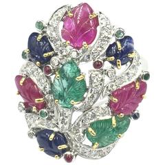 Sapphire Ruby Emerald Diamond Gold  Ring