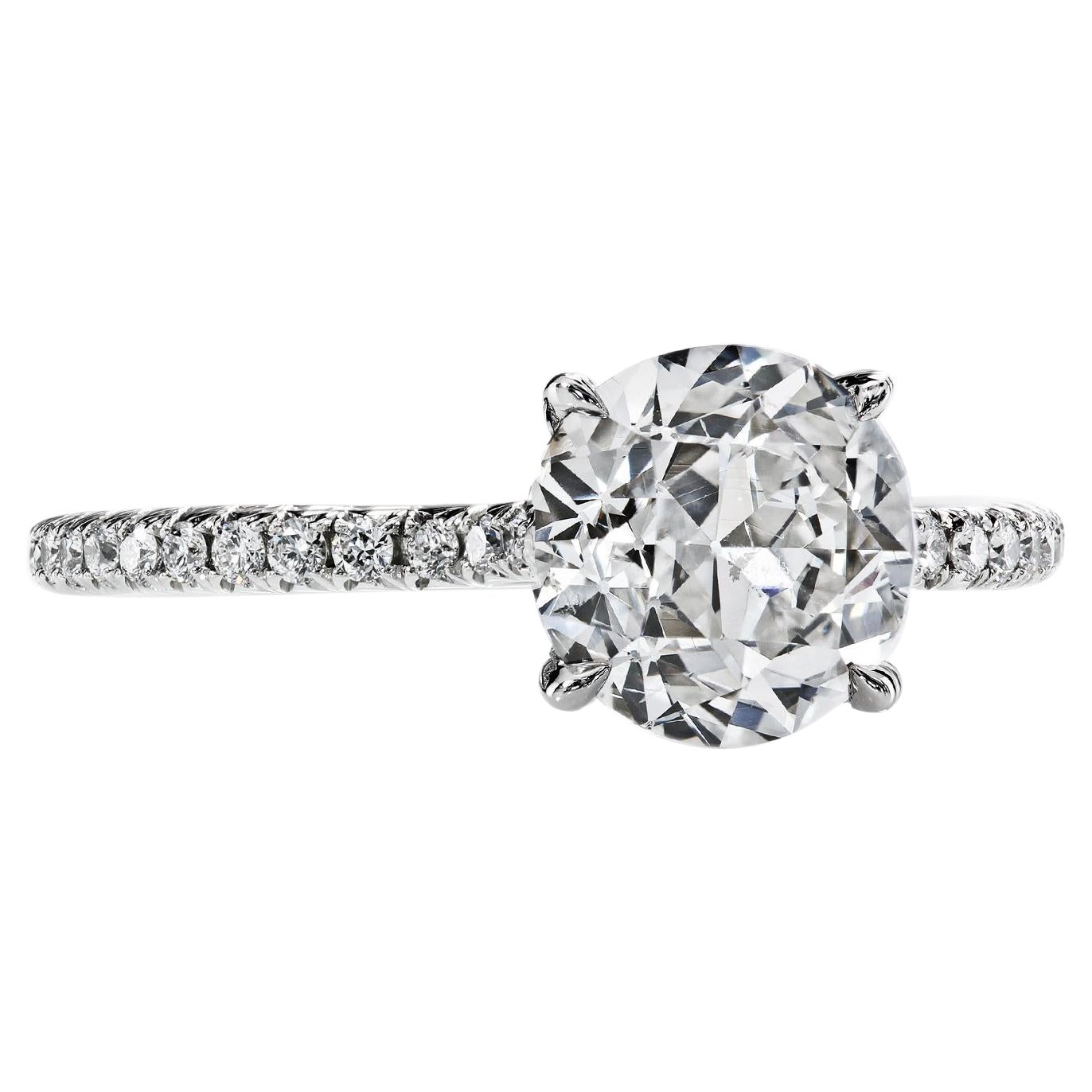 Leon Mege Platinum Engagement Ring with 1.66 Ct Old European Cut Diamond For Sale