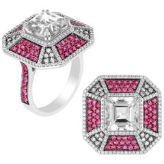 Goshwara Octagon Ruby And Rock Crystal With Diamond Ring