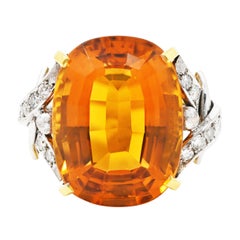 Vintage Citrine Diamond 18 Karat Yellow Gold Platinum Gemstone Ring
