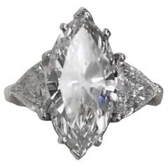 Three Stone GIA Certified Marquise Cut Diamond Ring
