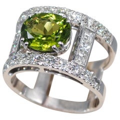 AIG Certified 3.69 Carat Oval Peridot and 1.98 Carat Diamond Cocktail Ring