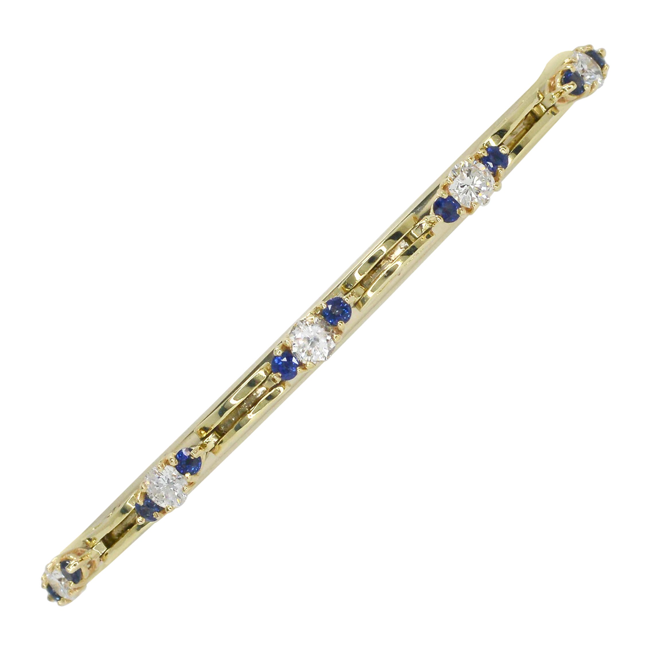 Mid Century 2 Carat Sapphire and Diamond Bangle Bracelet