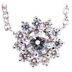 Collier en or 14 carats avec grappe de diamants naturels de 1,40 carat et halo de diamants