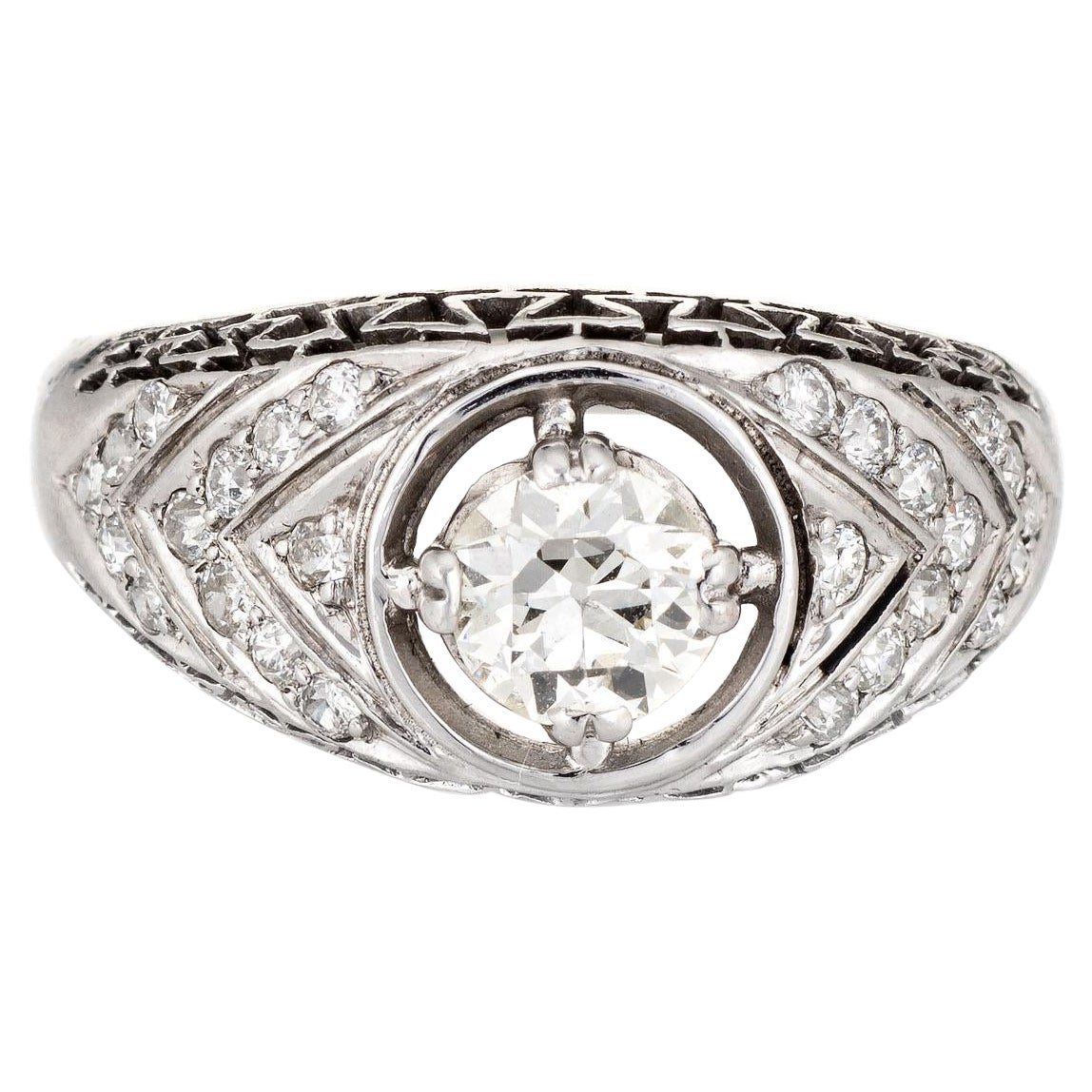 Vintage Art Deco Diamond Ring 14k Gold Filigree Engagement Jewelry Fine 7.5