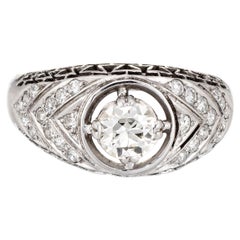 Antique Art Deco Diamond Ring 14k Gold Filigree Engagement Jewelry Fine 7.5