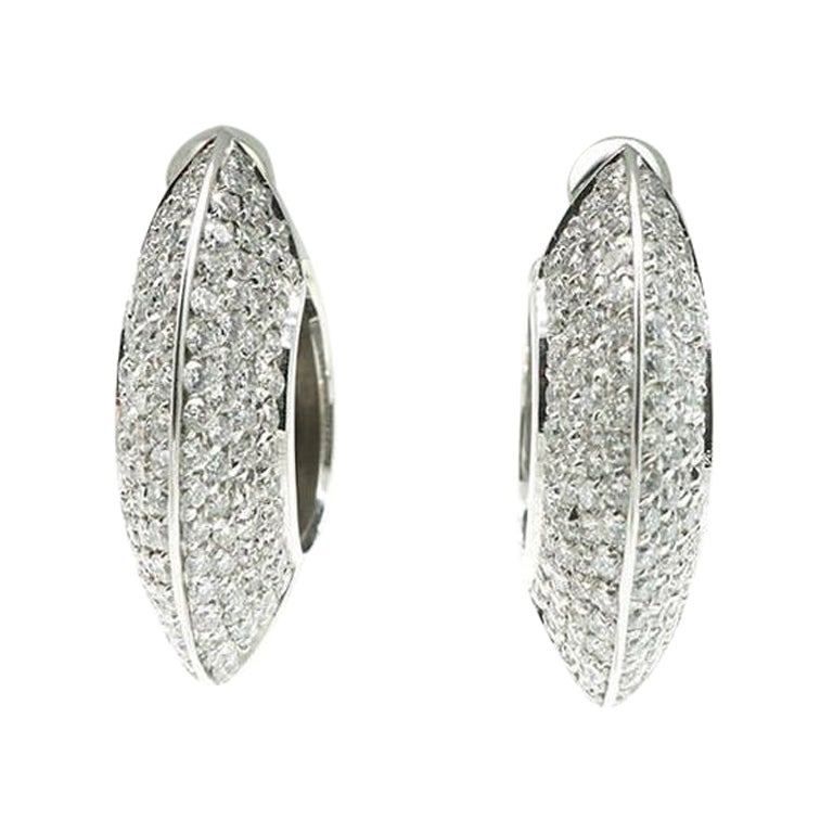 18 Kt White Gold and Diamonds Disc Shaped Hoop Earrings