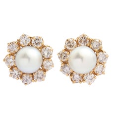 Pearl & Diamond 'Posy' Stud Earrings in 14 Karat Gold