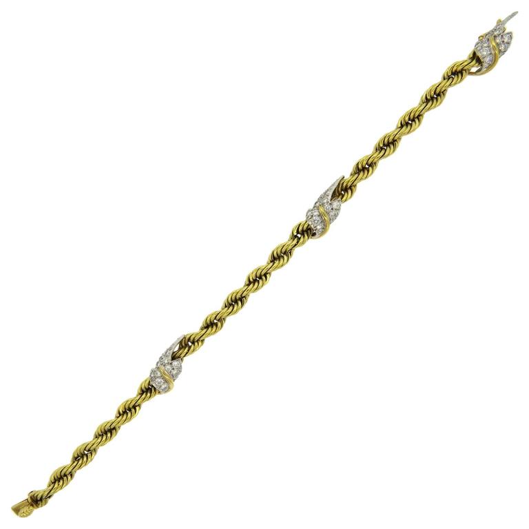 Tiffany and Co. Schlumberger Diamond Gold Platinum Leaf Rope Motif