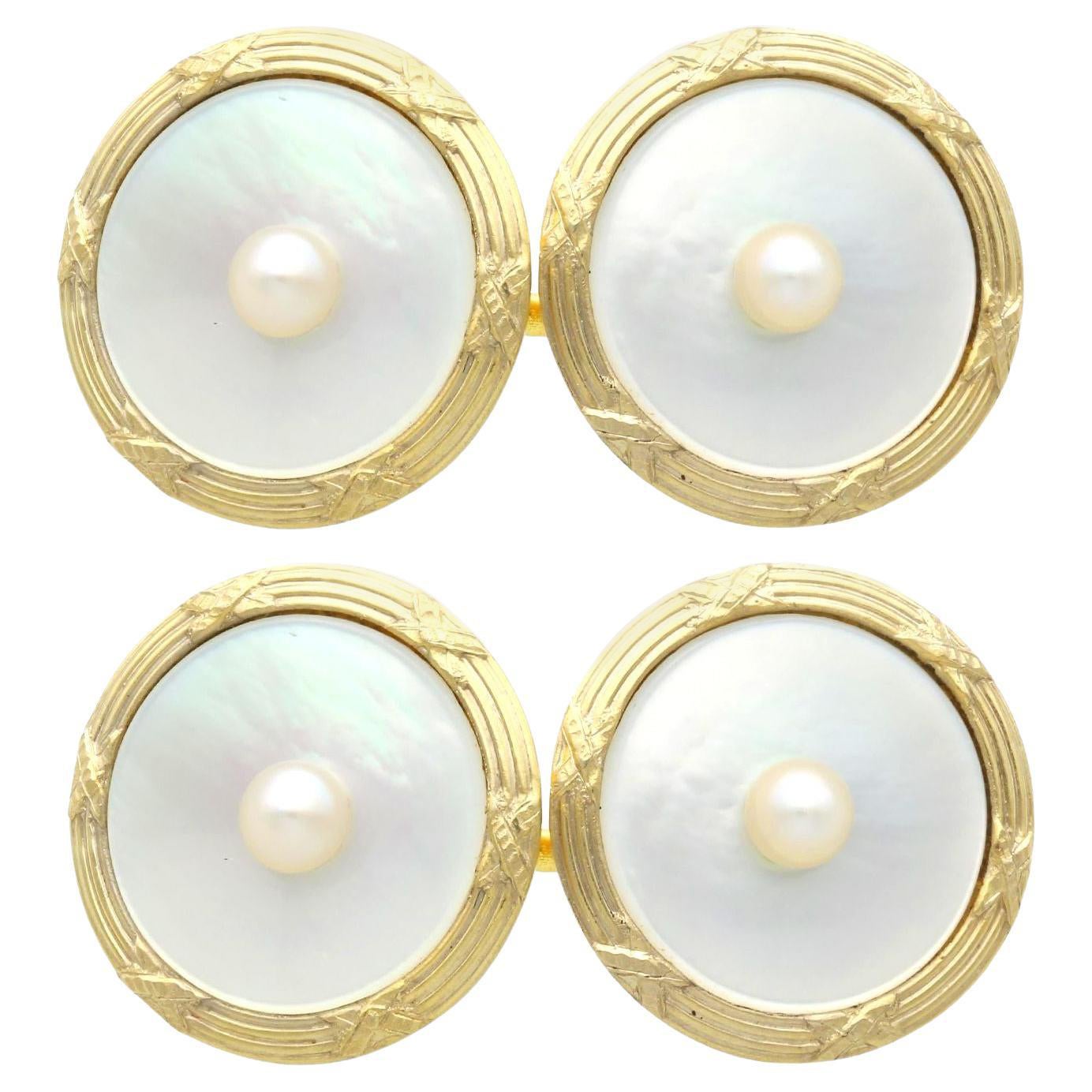 Antique Pearl, Mother of Pearl and 14k Yellow Gold Cufflinks by Tiffany & Co.