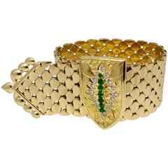 Kutchinsky Wide Emerald Diamond Gold Buckle Bracelet