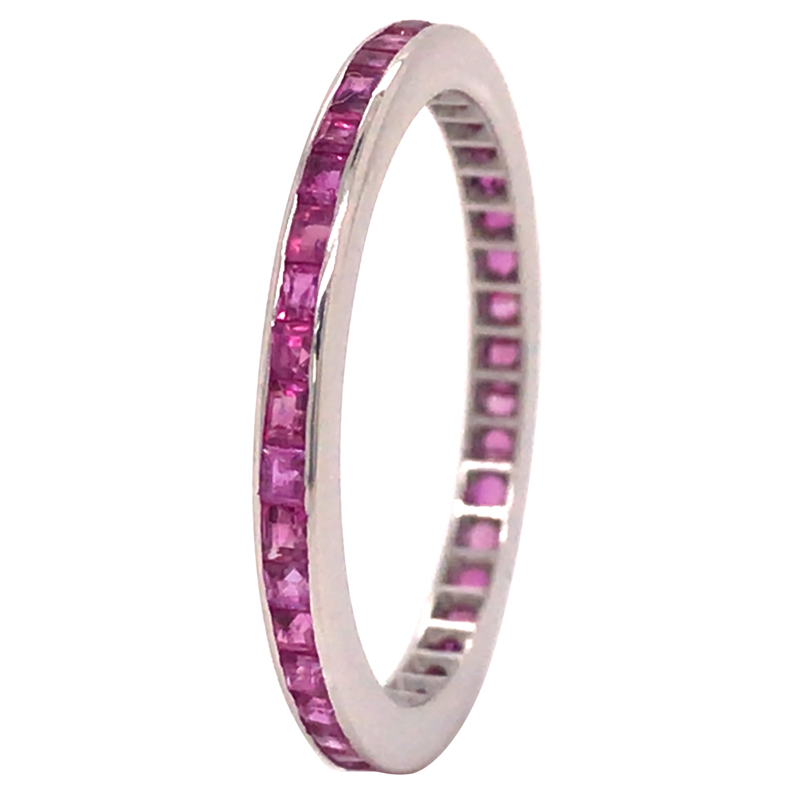 14K Ruby Channel Set Thin Eternity Band White Gold For Sale