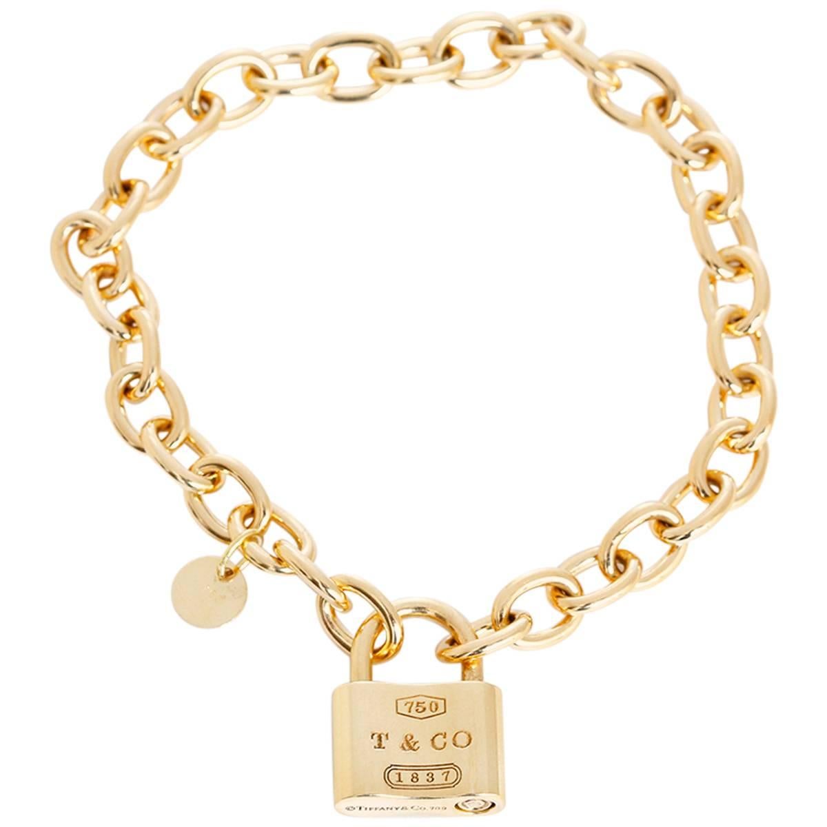 Tiffany & Co. Gold 1837 Padlock Charm Chain Link Bracelet