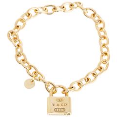 Vintage Tiffany & Co. Gold 1837 Padlock Charm Chain Link Bracelet