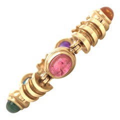 Bracelet en or jaune 14 carats avec tourmaline, topaze et citrine