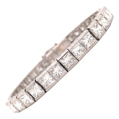 Platinum 25.25 Carat Princess Cut Diamond Channel Set Line Bracelet