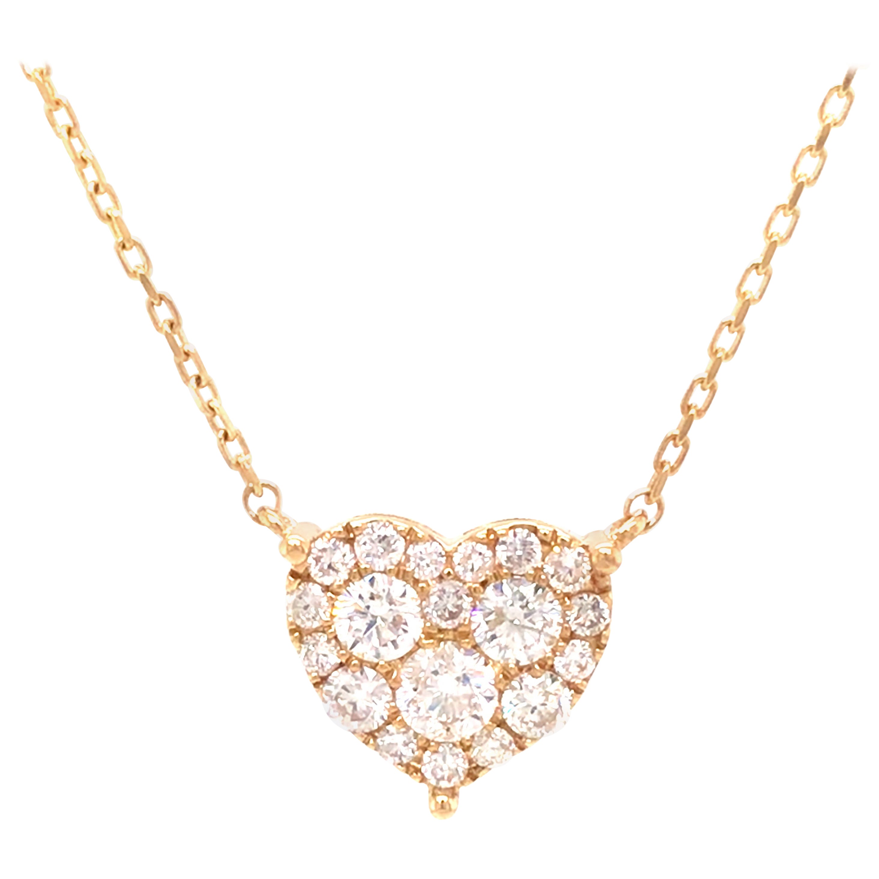 18K Diamond Pave Heart Necklace Yellow Gold