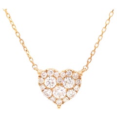 18K Diamond Pave Heart Necklace Yellow Gold