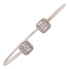 14K Diamond Cluster Open Bangle Bracelet White Gold