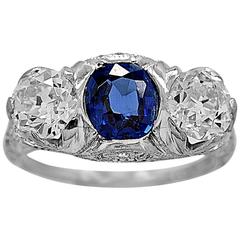 1.25 Carat Sapphire Diamond Platinum 3 Stone Engagement Ring