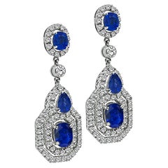 Vintage 7.00ct Sapphire 3.00ct Diamond Dangling Earrings