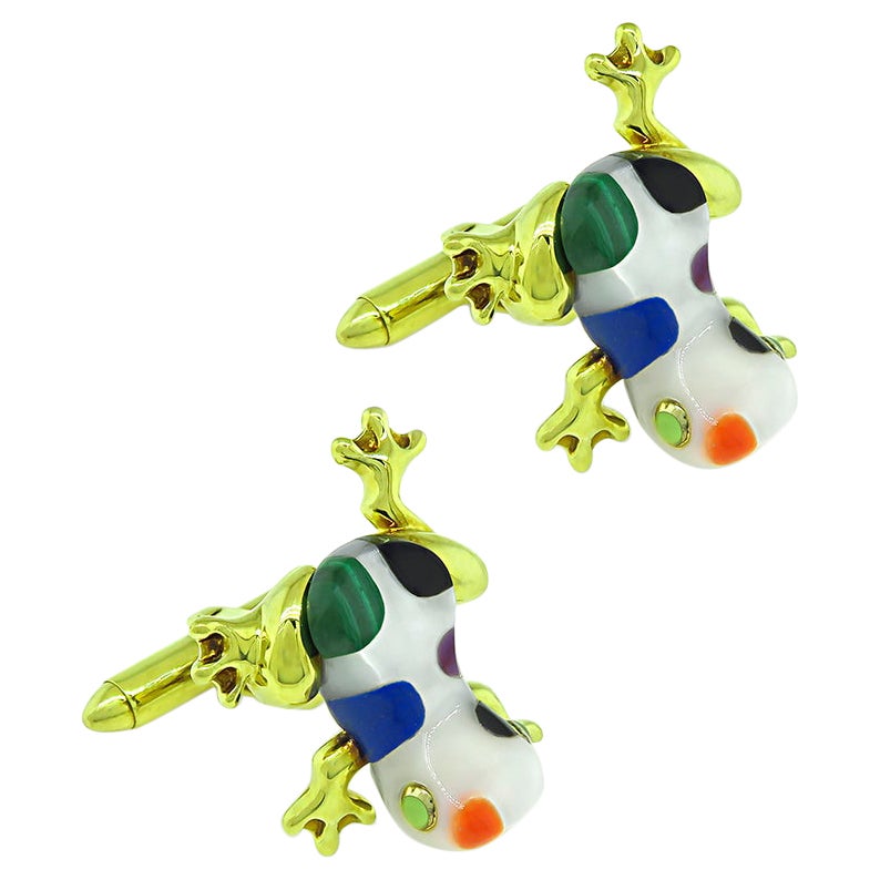 Asch Grossbardt Multi Color Gemstone Inlay Frog Cufflinks