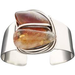 1940s-50s Francisco Rebajes Modernist Quartz Silver Bangle Bracelet