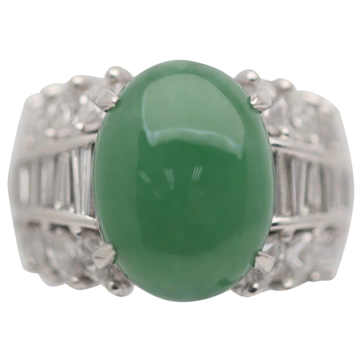 Jadeite Jade Diamond Platinum Ring For Sale