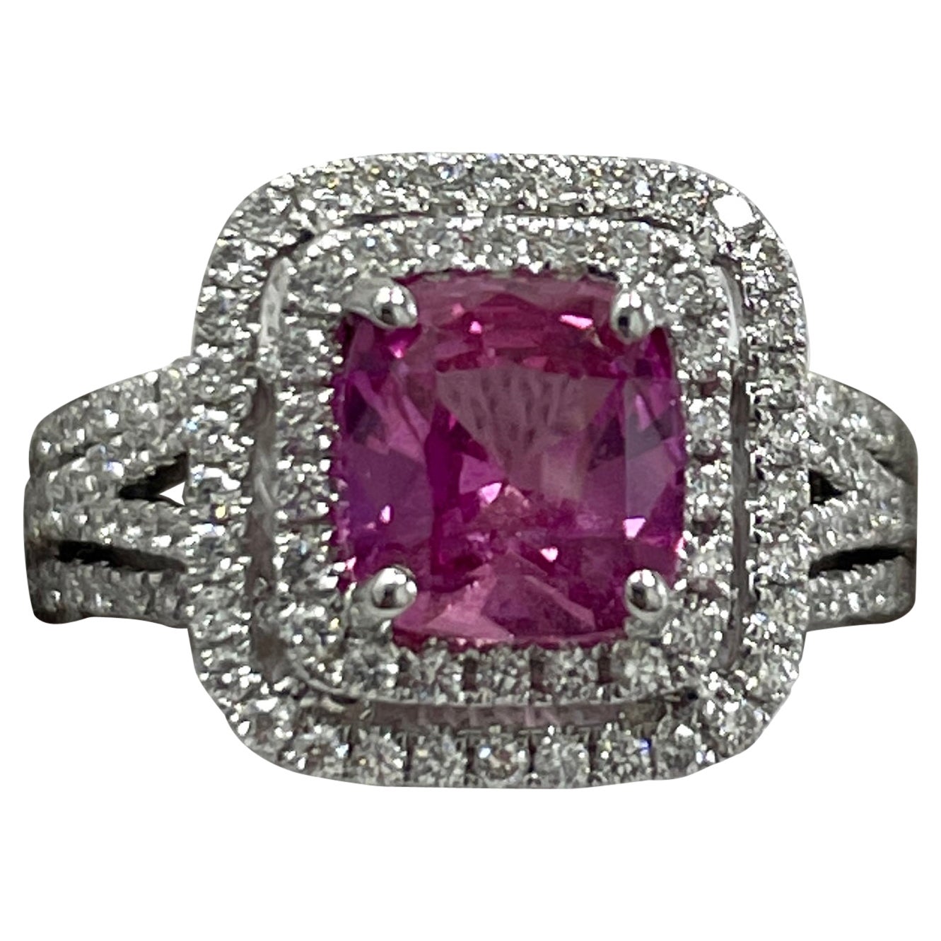 2.57 Carat Pink Sapphire & Diamond White Gold Ring For Sale