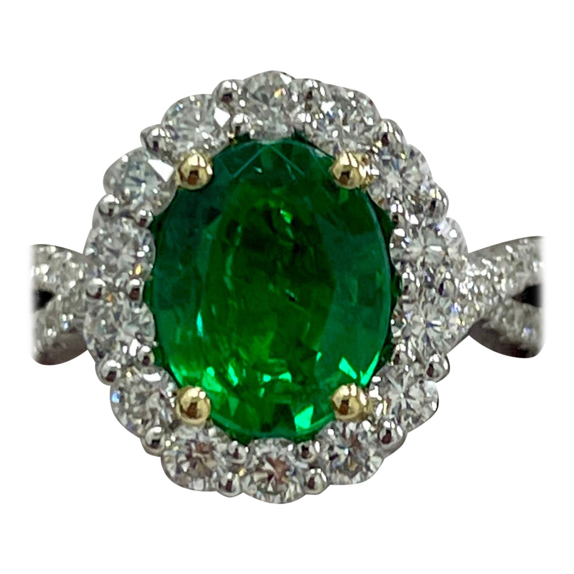 1.87 Carat Emerald & Diamond White Gold Ring For Sale
