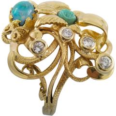 Sleeping Beauty Turquoise Opal 4 Diamonds Gold Paradise Ring