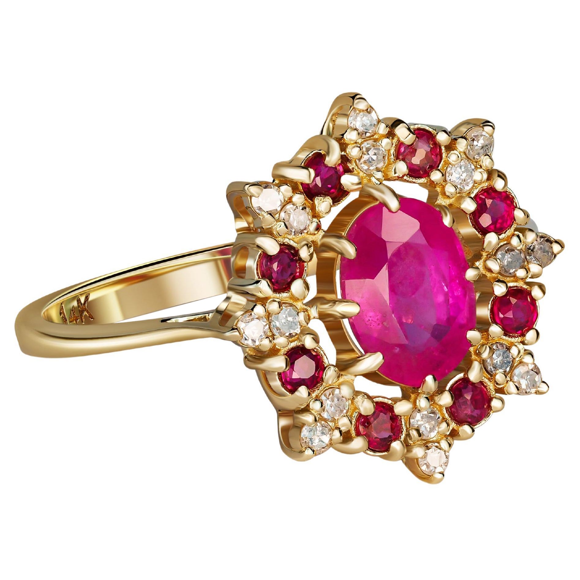 Ruby Ring in 14 Karat Yellow Gold, Ruby Engagement Ring in 14 K Gold For Sale