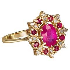 Bague de fiançailles en or jaune 14 carats et rubis, bague de fiançailles en or 14 carats