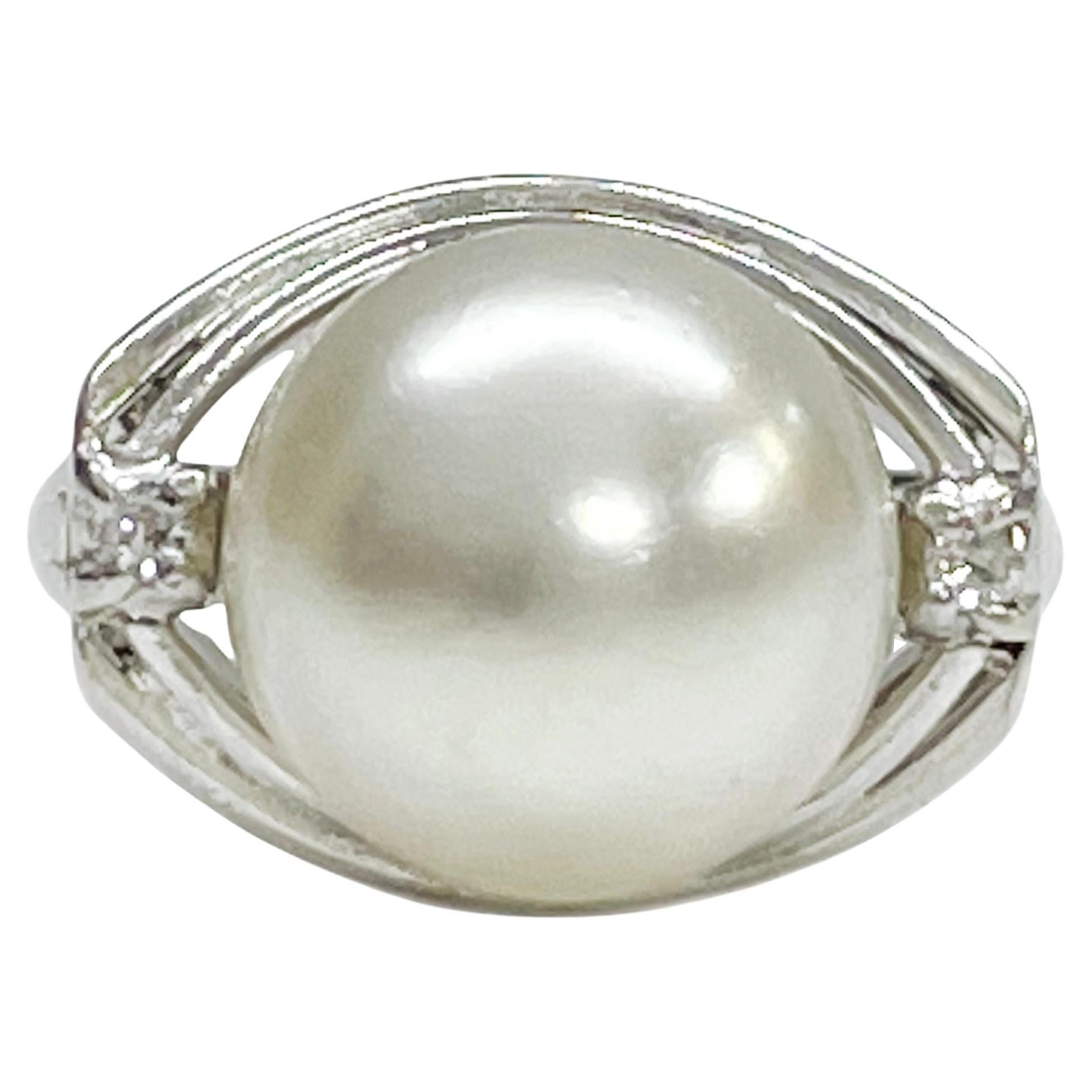 Bague Akoya perle diamant en vente