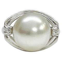 Retro Platinum Akoya Pearl Diamond Ring