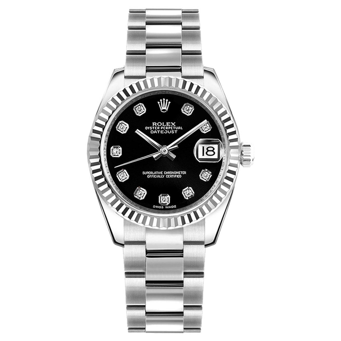 Rolex Datejust Midsize Fluted Bezel Silver Floral Dial Stainless Steel