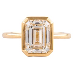 Alexander GIA 3.09 Carat Emerald Cut Diamond Solitaire Ring 18k Yellow Gold