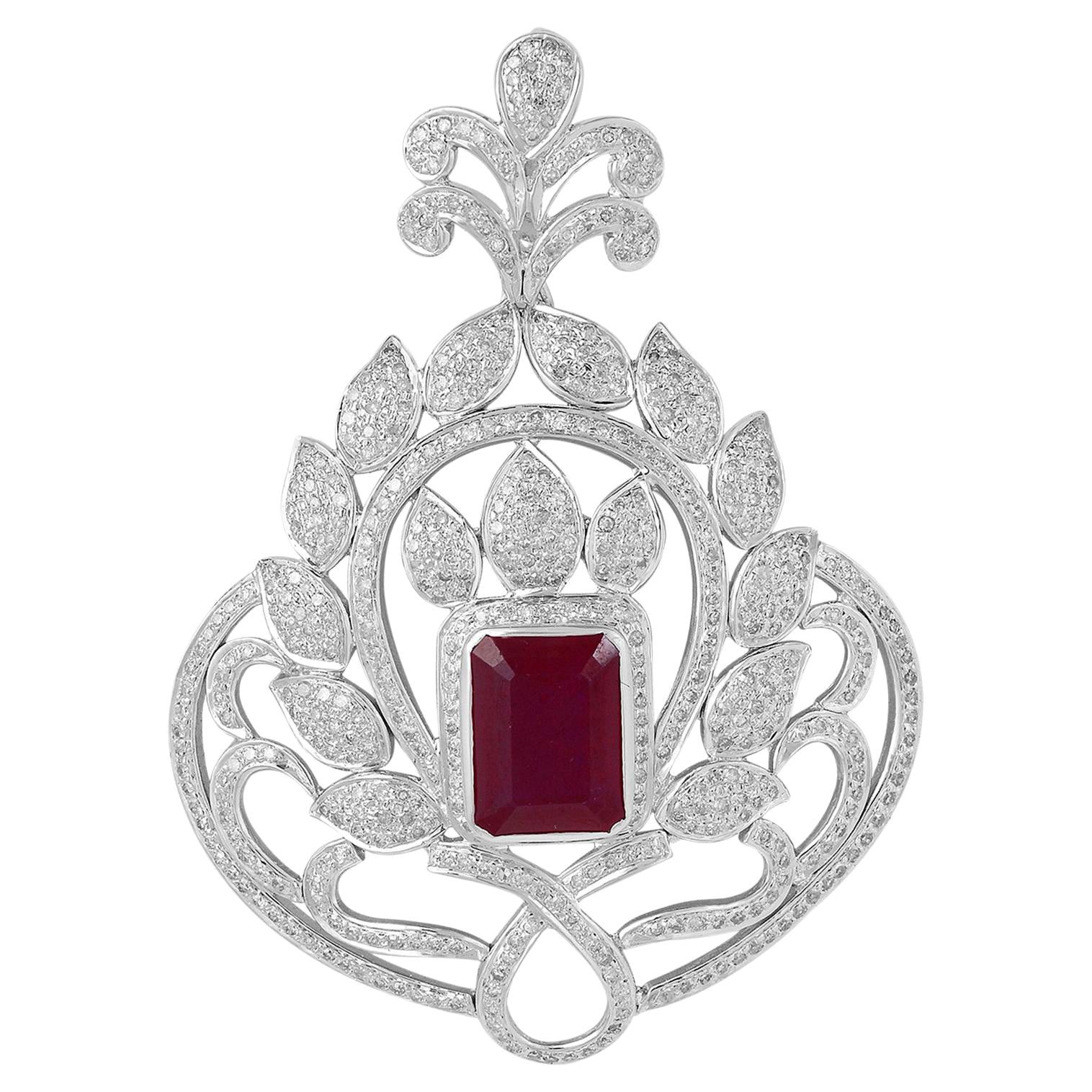 Red Processed Gemstone Pendant Diamond 18 Karat Gold Silver Handmade Jewelry