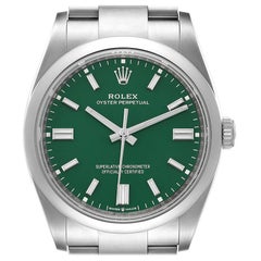 Rolex Oyster Perpetual Green Dial Steel Mens Watch 126000 Unworn