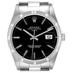 Rolex Date Stainless Steel Black Dial Vintage Mens Watch 15010