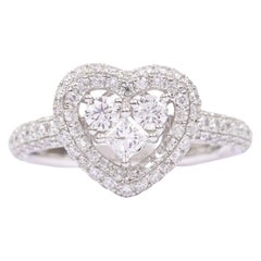 18 Karat White Gold Heart Ring 1.29 Carat Brilliant and  Princess Diamonds
