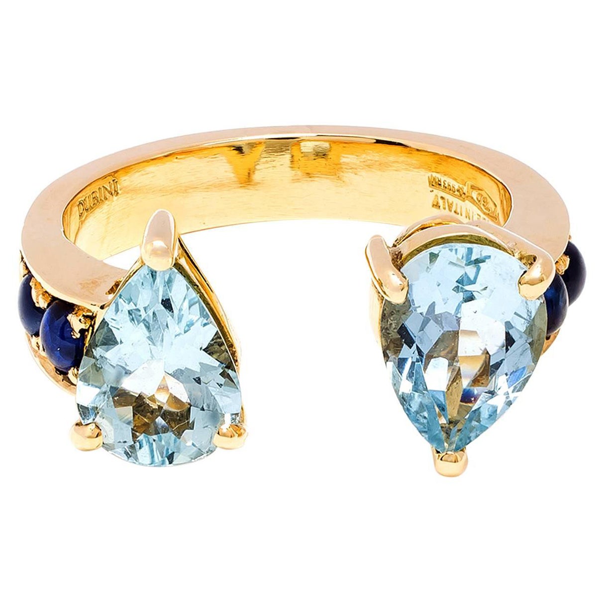 Dubini Theodora Aquamarine and Blue Sapphire 18 Karat Yellow Gold Ring For Sale