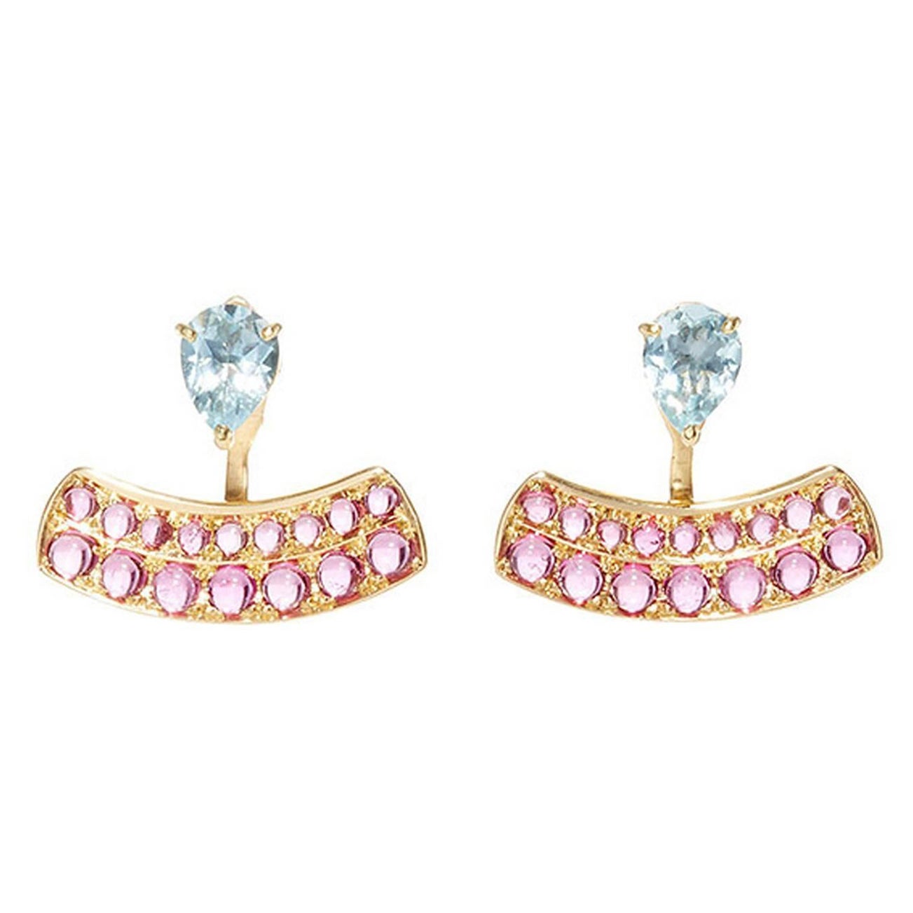 Dubini Theodora Aquamarine Rubellite 18K Yellow Gold Earrings For Sale