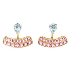 Dubini Theodora Boucles d'oreilles en or jaune 18 carats avec aigue-marine et rubellite