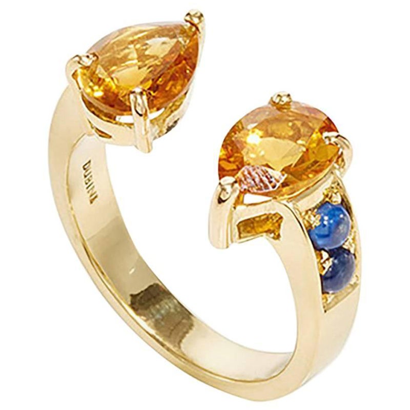 Dubini Theodora Citrine and Sapphire 18K Yellow Gold Ring For Sale